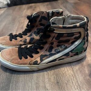 Golden Goose Camouflage High-Top Sneakers with Green Star